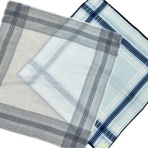Vintage Men’s Plaid Handkerchiefs Blue Gray Cotton Lot of 2 Hankies 18”